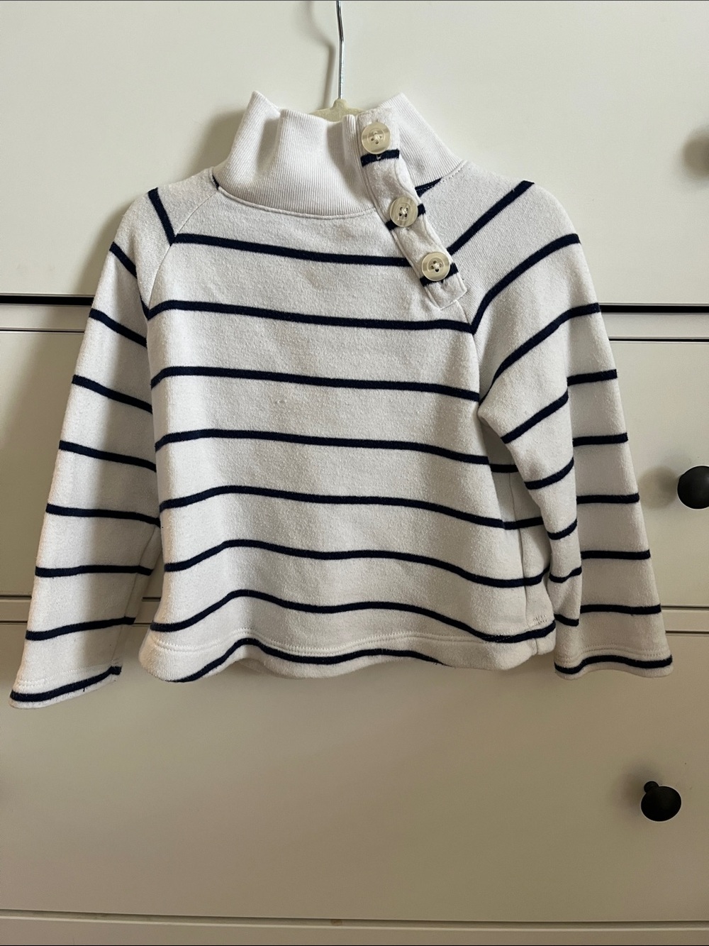 Crewcuts White & Navy Striped Funnel Neck Button Sweater